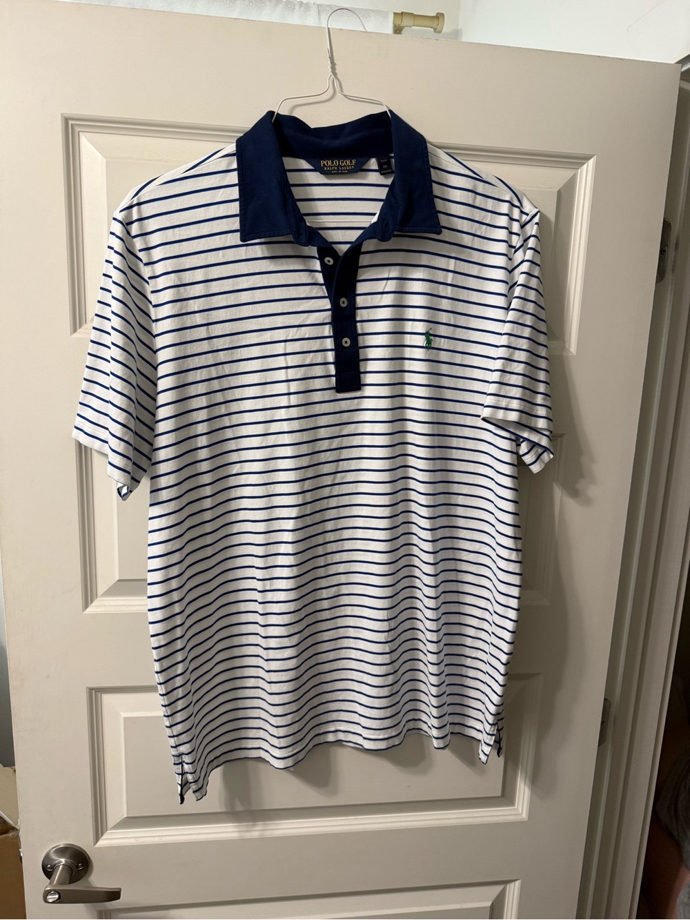 Polo by Ralph Lauren White Polo with Navy Stripes and Navy Collar